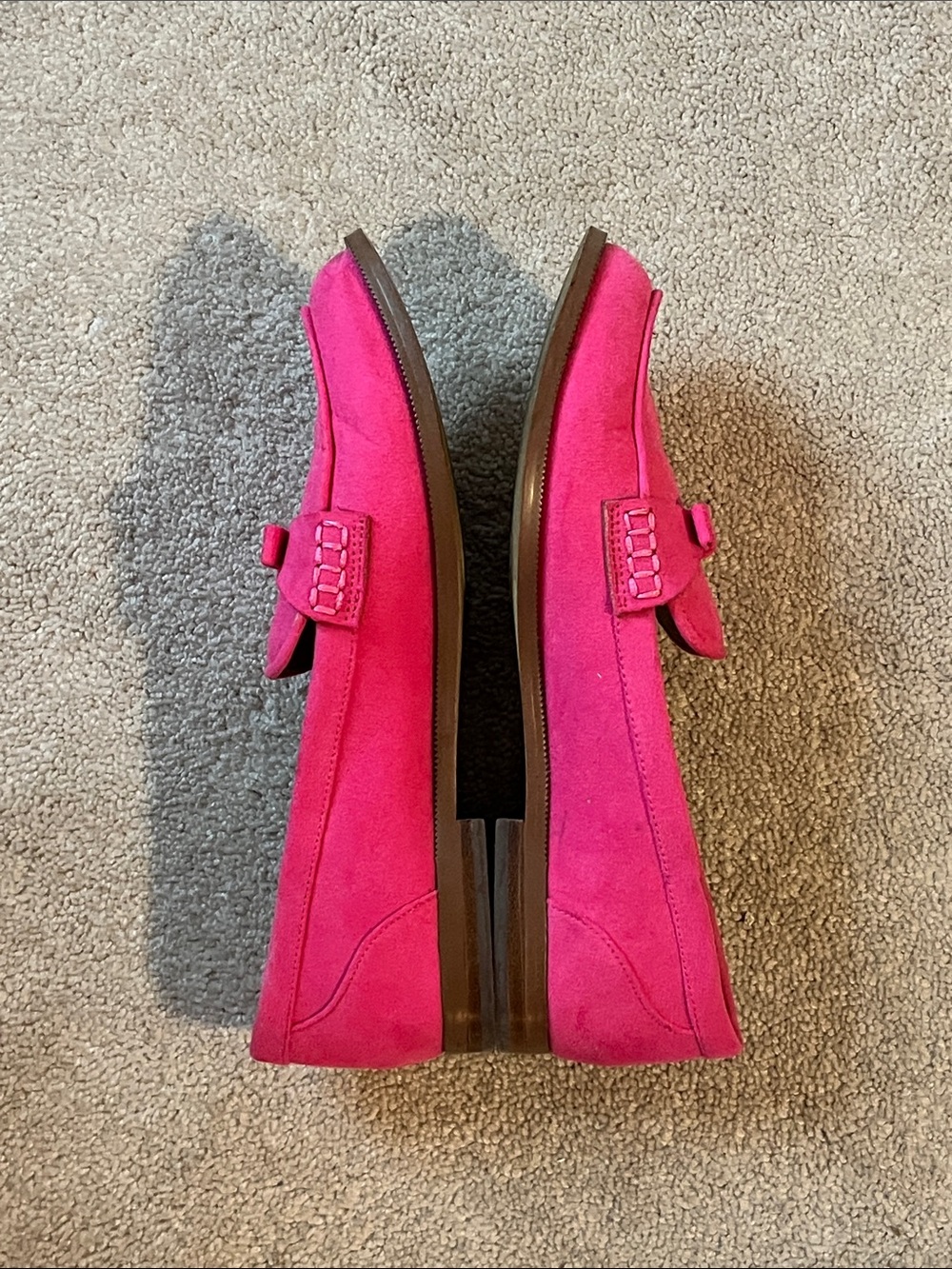 J. Crew Hot Pink Suede Bow Loafers - Picture 2 of 2